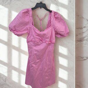 🌸 Romantic Pink Puff Sleeve Mini Dress – Feminine Cottagecore Charm 🌸